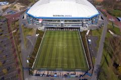 Fussball / firo FC Schalke 04 Arena von oben 31.03.2020