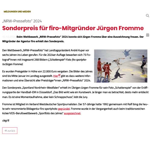 „NRW-Pressefoto“ 2024 – Sonderpreis für firo-Mitgründer Jürgen Fromme